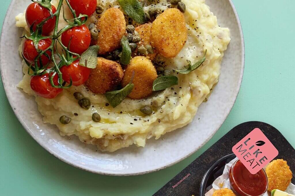 Vegane Fleischersatz Nuggets mit Kartoffelbrei