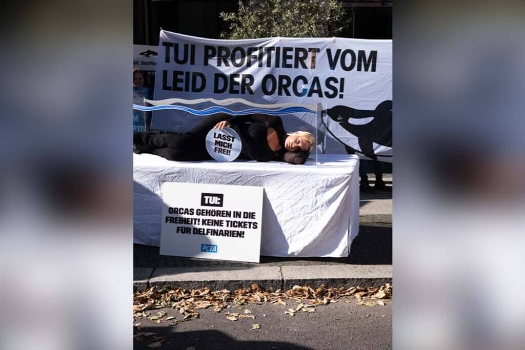 Sarah Connor liegt auf einem Tisch und protestiert